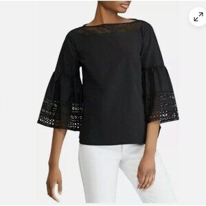 Lauren Ralph Lauren New with Tags Black Poplin Bell Sleeve Blouse Top Size Med